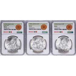 Lot of 1977Mo-1979Mo Mexico 100 Pesos Silver Coins NGC MS64