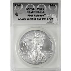 2009 $1 American Silver Eagle Coin ANACS MS69 First Release