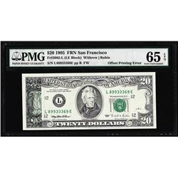 1995 $20 Federal Reserve Note San Francisco Offset Printing ERROR PMG Gem Unc. 65EPQ