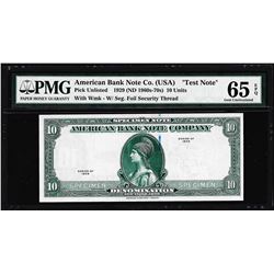 1929 10 Unit American Bank Note Co. "Test Note" PMG Gem Uncirculated 65EPQ