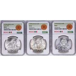 Lot of 1977Mo-1979Mo Mexico 100 Pesos Silver Coins NGC MS64