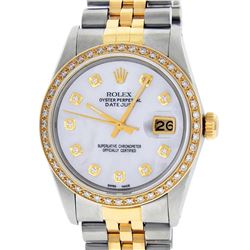Rolex Mens Two Tone 14K Mother Of Pearl Diamond 36MM Datejust Wriswatch