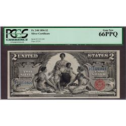 1896 $2 Educational Silver Certificate Note Fr. 248 PCGS Gem Uncirculated 66PPQ