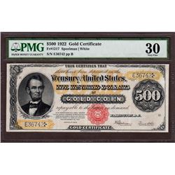 1922 $500 Gold Certificate Note Fr.1217 PMG Very Fine 30