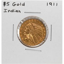 1911 $5 Indian Head Half Eagle Gold Coin