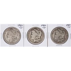 Lot of (3) 1901-S $1 Morgan Silver Dollar Coins