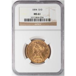1894 $10 Liberty Head Eagle Gold Coin NGC MS61