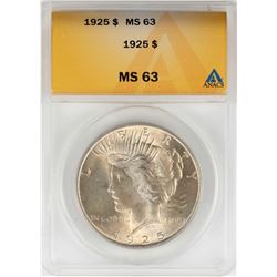 1925 $1 Peace Silver Dollar Coin ANACS MS63