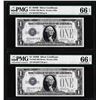 Image 1 : (2) Consecutive 1928B $1 Silver Certificate Notes Fr.1602 PMG Gem Uncirculated 66EPQ