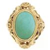 Image 4 : 14k Yellow Gold Etched Open Work Bezel Set Oval Cabochon Persian Turquoise Solit