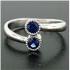 Image 5 : 14k White Gold Round Bezel Set Sapphire Two Stone Simple Bypass Ring