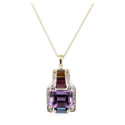 5.55 ctw Multi-Color Gemstone and Diamond Pendant with Chain - 14KT Yellow Gold