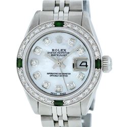 Rolex Ladies Stainless Steel Mother Of Pearl Diamond 26MM Datejust Wristwatch