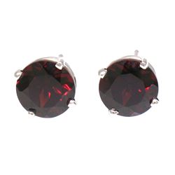 14k White Gold 3.28 ctw Round Garnet  Simple 7.06mm Stud Earrings