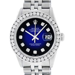 Rolex Mens Stainless Steel Blue Vignette 3 ctw Diamond Datejust Wristwatch