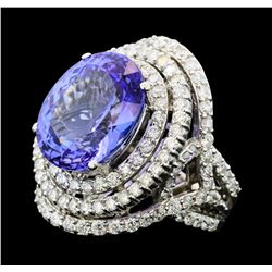 13.82 Tanzanite and Diamond Ring - 14KT White Gold