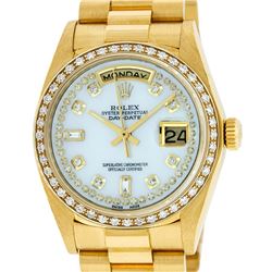 Rolex Mens 18K Yellow Gold MOP String Diamond Quickset President Wristwatch With