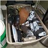 Image 1 : TOTE OF CB RADIO, WALKIE TALKIE, FLASHLIGHTS, VINTAGE THERMOS, AND PAINT BALL GEAR