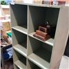 Image 2 : 2 PIECE GREEN CUBICLE SHELF W/ WOODEN ITEMS
