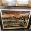 Image 2 : LARGE OIL ON CANVAS VINTAGE PAINTING BY ZOLTAN PERLMUTTER IN WOOD FRAME, AND FLOWER PRINT IN WHITE F