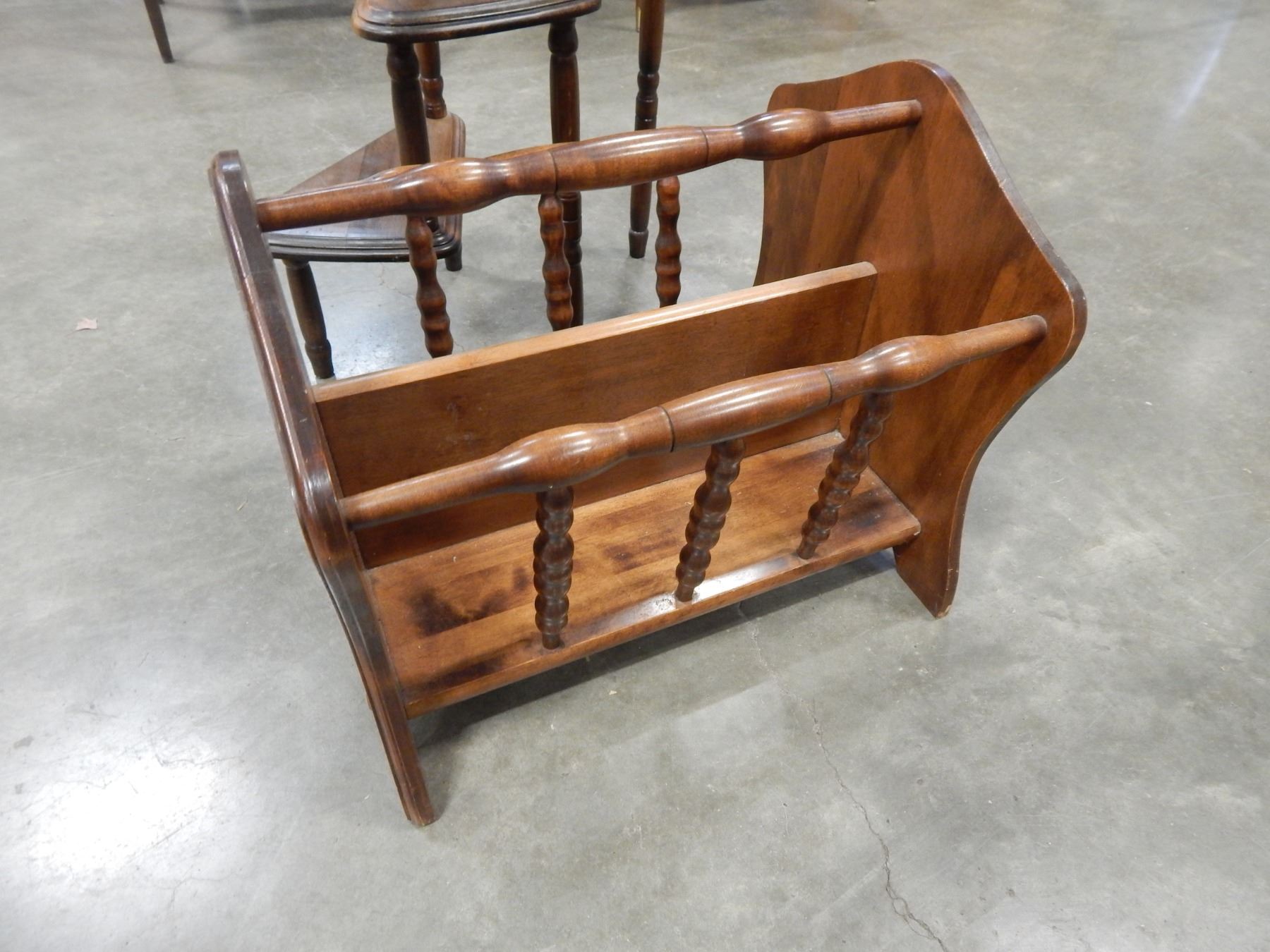 WALNUT 4 STEP SHELF AND WALNUT MAGAZINE RACK
