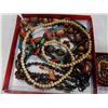 Image 2 : TRAY OF BEADED JEWELRY AND GOLD TONE BROACH