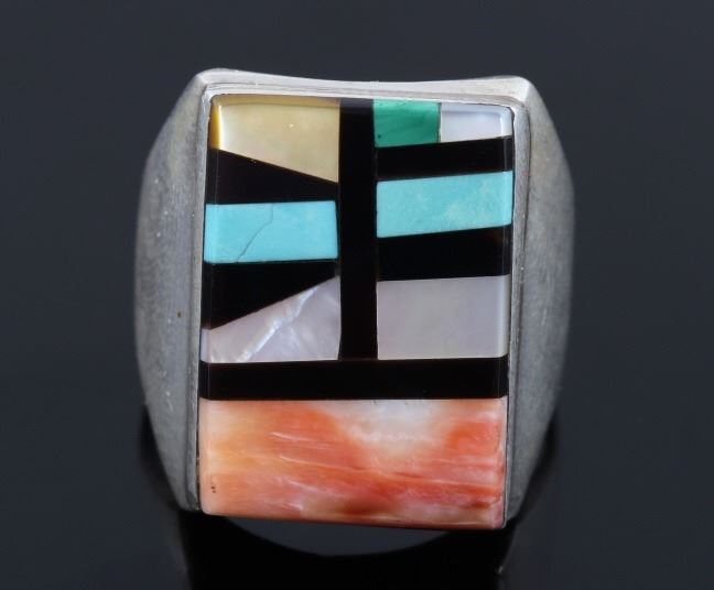 Zuni Sterling Silver Multistone Mosaic Inlaid Ring