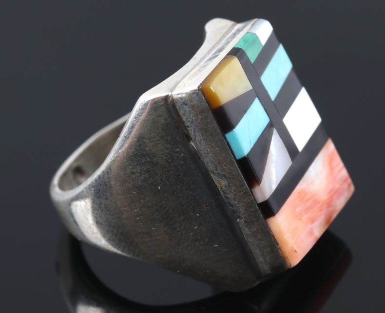 Zuni Sterling Silver Multistone Mosaic Inlaid Ring