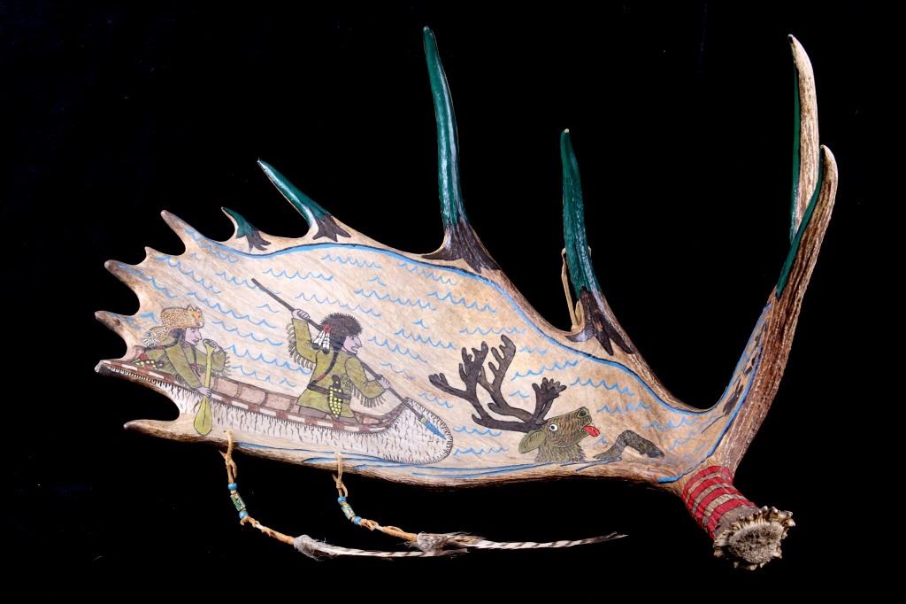 Mouse Rack Scene Painted Moose Antler Rack w/ Native American Scene
