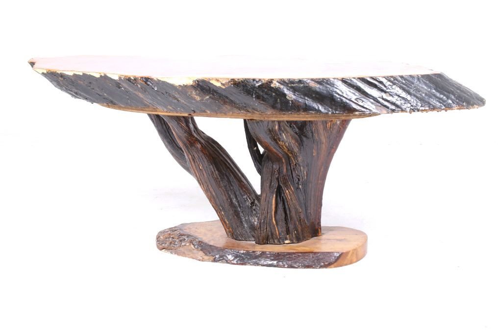 Lacquer Shell & Sand Dollar Burl Stump Table