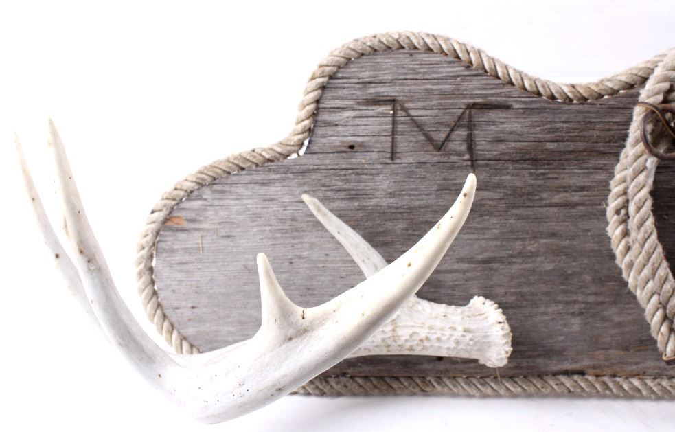 Branded Pine Wood Ranch Sign With Antlers