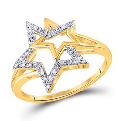 Diamond Double Star Outline Ring 1/10 Cttw 10kt Yellow Gold