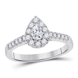 Pear Diamond Solitaire Bridal Wedding Engagement Ring 1/2 Cttw 14kt White Gold