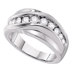Mens Diamond Curved Wedding Ring 1.00 Cttw 14kt White Gold