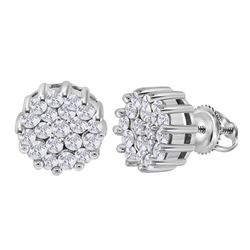 Diamond Flower Cluster Earrings 1.00 Cttw 14kt White Gold