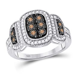 Round Brown Diamond Cluster Ring 1/3 Cttw 10kt White Gold