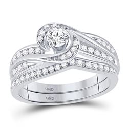 Diamond Swirl Bridal Wedding Engagement Ring Band Set 1/2 Cttw 10k White Gold
