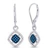 Image 1 : Round Blue Color Enhanced Diamond Dangle Earrings 1/3 Cttw 10kt White Gold