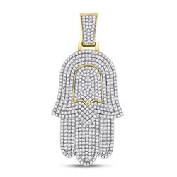 Mens Diamond Hamsa Hand of Fathima Charm Pendant 1-1/2 Cttw 10kt Yellow Gold