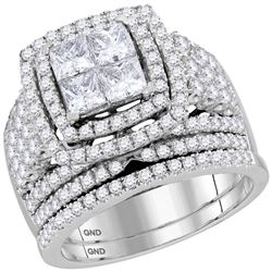 Diamond Halo Bridal Wedding Engagement Ring Band Set 3.00 Cttw 14kt White Gold