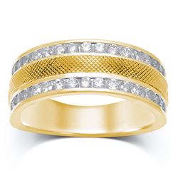 Mens Diamond Double Row Textured Wedding Band Ring 1.00 Cttw 14kt Yellow Gold