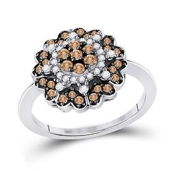 Round Brown Diamond Flower Cluster Ring 5/8 Cttw 10kt White Gold