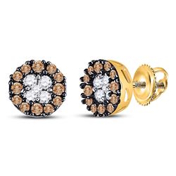 Round Brown Diamond Cluster Stud Earrings 1/3 Cttw 10kt Yellow Gold