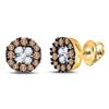 Image 1 : Round Brown Diamond Cluster Stud Earrings 1/3 Cttw 10kt Yellow Gold