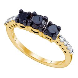 Black 3-stone Color Enhanced Diamond Bridal Wedding Engagement Anniversary Ring 1.00 Cttw 10k Yellow