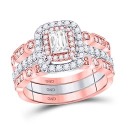 Emerald Diamond 3-Piece Bridal Wedding Ring Band Set 7/8 Cttw 14kt Two-tone Gold