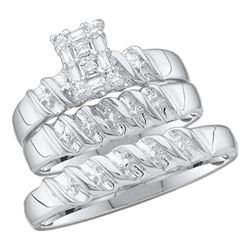 His & Hers Diamond Cluster Matching Bridal Wedding Ring Band Set 1/10 Cttw 10kt White Gold