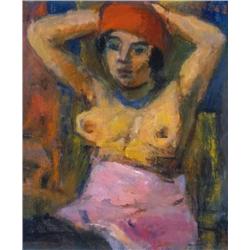 Béla Czóbel (1883-1976) - Nude with red shawl 