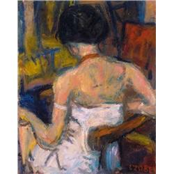 Béla Czóbel (1883-1976) - Sitting nude with red n