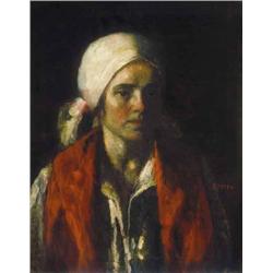 József Koszta (1861-1949) - Girl with shawl, arou